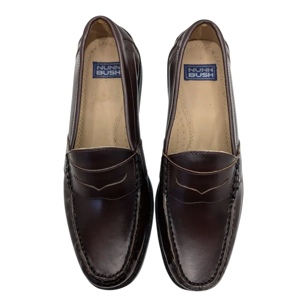 NUNN BUSH Men's Lincoln Moc Toe Penny Loafer Shoes Burgundy Brown Leather 13